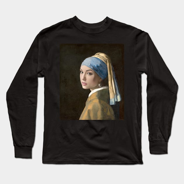 Sasha Grey as the girl with pearl earring Long Sleeve T-Shirt by obstinator